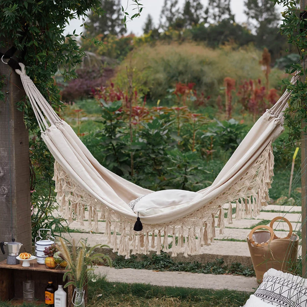 

200X150cm 2 Person Hammock Boho Large Brazilian Fringe Double Deluxe Hammock Swing Net Chair Outdoor Hanging Hammock Swings Dec