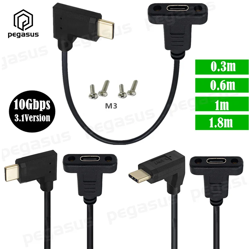 USB C Type-C Male to Female/Female Female 10Gbps Extension USB3.1 Data Cable With M3 Panel Mount Screw Hole 0.3m/0.6m/1m/1.8m |