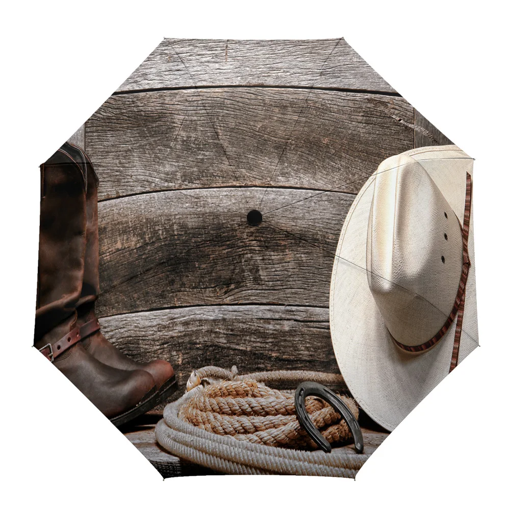 Западный ковбойский стиль восемь костей Автоматический складной зонтик женский