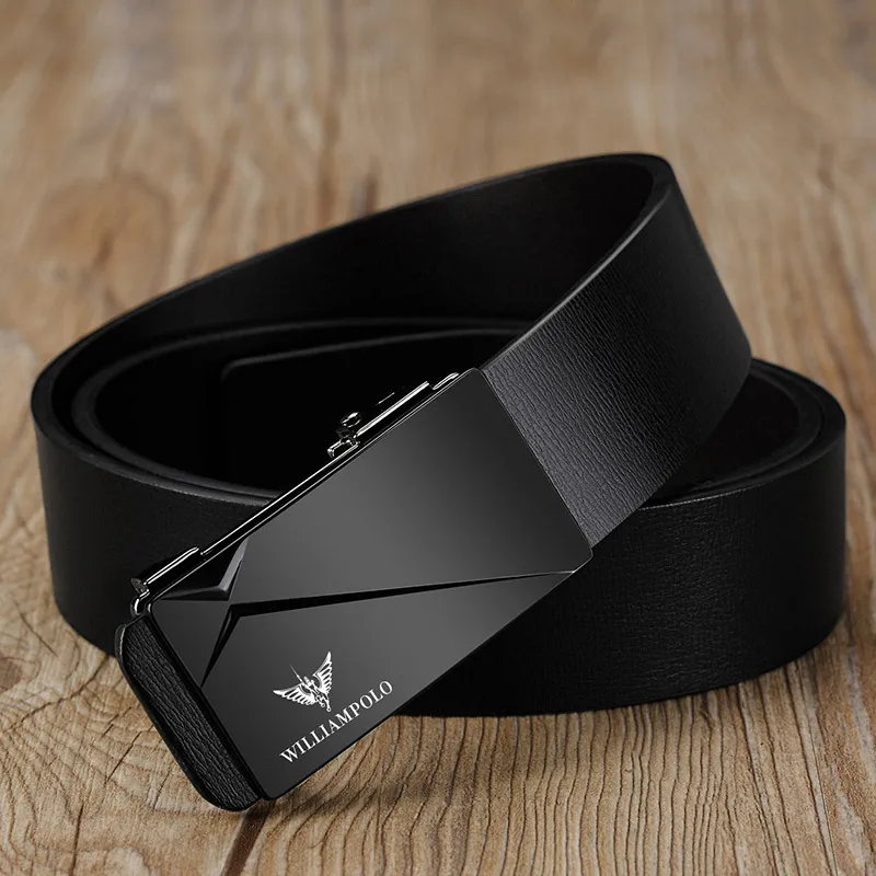 Ремень мужской кожаный с автоматической пряжкой люксовый черный пояс храповым