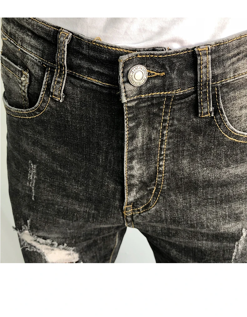 

2021 2020 Fashion Casual hip hop Spirit guy skinny jeans men beggar jeans male hole summer shaving social pencil pants