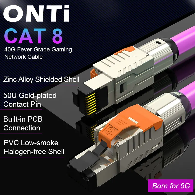 ONTi Cat8 Ethernet Патч Кабель высокая скорость S/FTP 22AWG экранированный однотонный сетевой