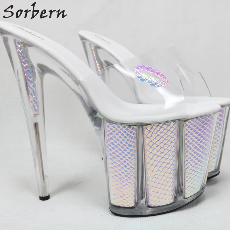 Женские тапочки на прозрачном каблуке Sorbern 8 дюймов с наклейками в форме сердца из