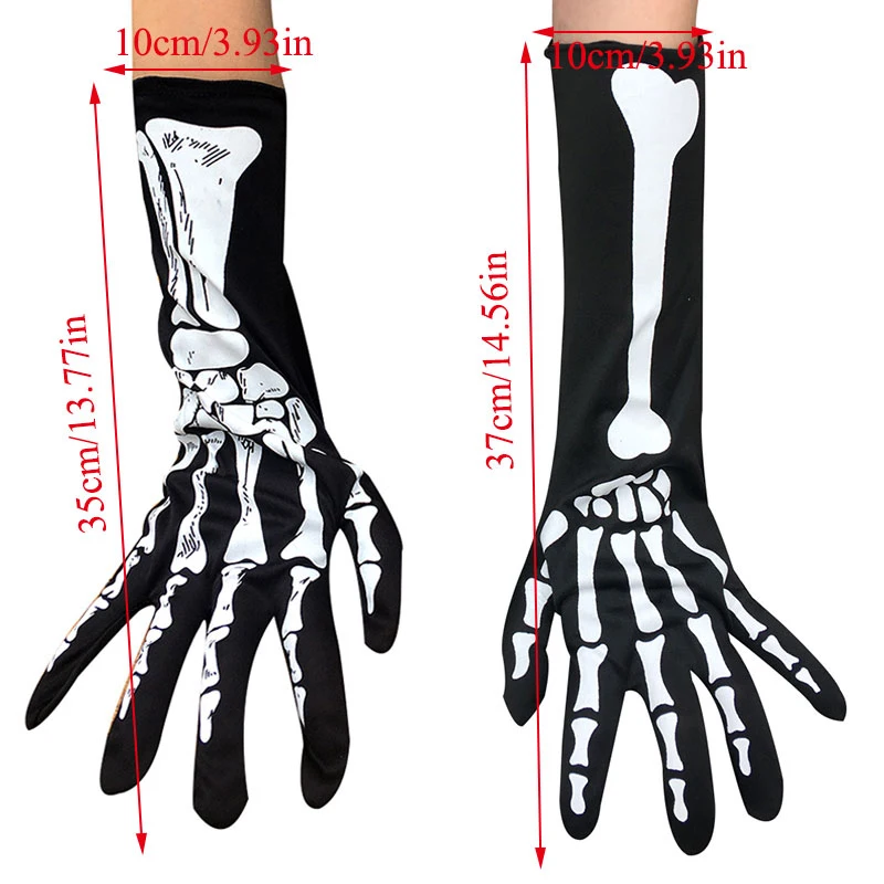 Перчатки для Хэллоуина 1 пара черные белые полный палец скелет перчатки косплей