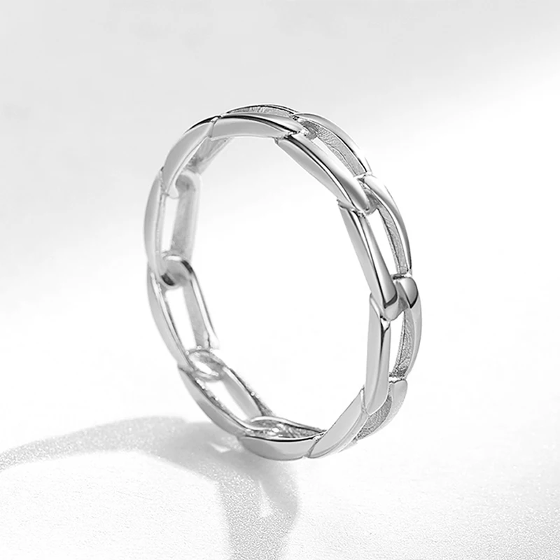ELESHE 2020 New 925 Sterling Silver Open Link Rings Band Retro Weave Cross Chain Finger Ring for Women Fine Jewelry | Украшения и