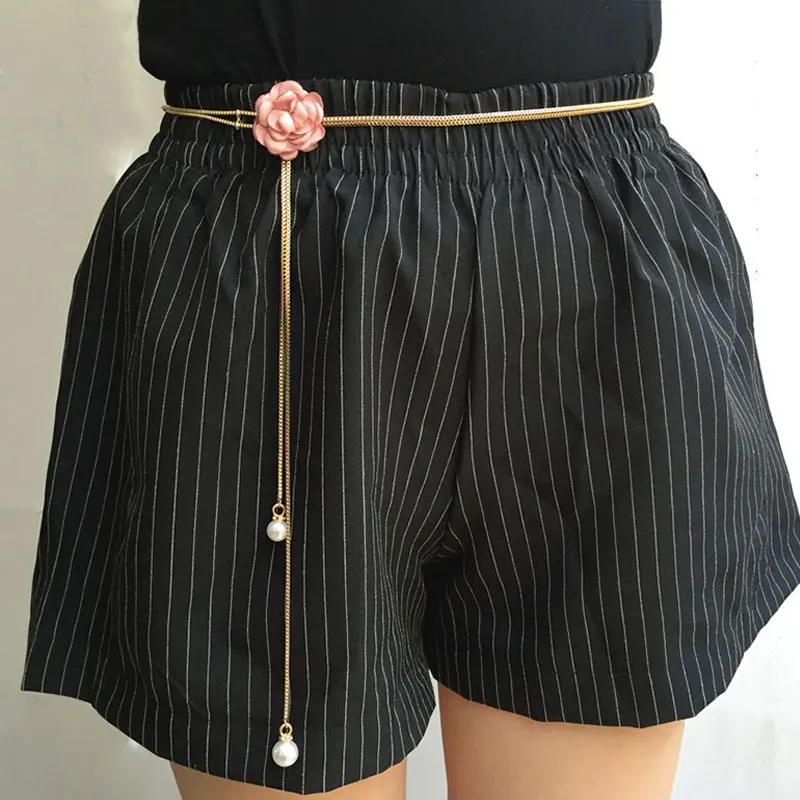 

Women Fashion Belt Hip High Waist Flower Pearls Narrow Metal Chain Chunky Fringes