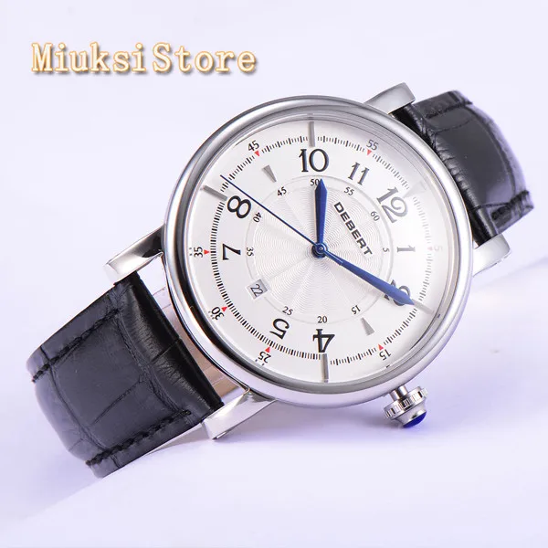 Мужские наручные часы deger черный кожаный ремешок 43 мм с синими ручками чехол из