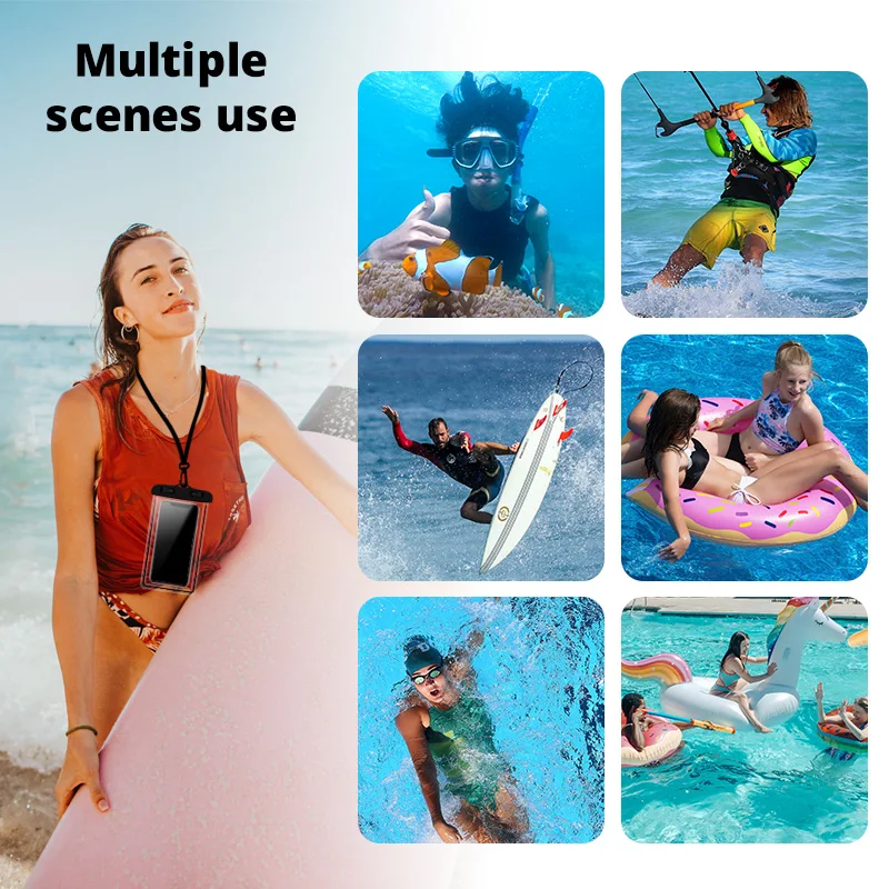 Portable Waterproof Phone Case Pouch Underwater Dry Bag With Neck Strap Luminous Swimming Bag For Water Games Beach Sport Skiing