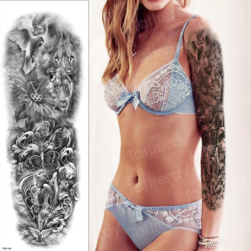 

Водостойкая Временная тату-рукав на руку, сексуальная родовая тату в виде льва для девочек и мальчиков, временная татуировка, рукав на всю р...