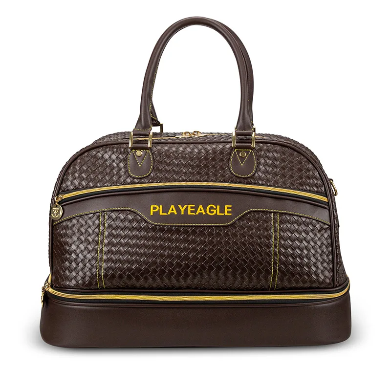 PLAYEAGLE Golf Boston Bag New Waterproof PU Leather 3D Black Brown Large Capacity Travel Laundry Clothing Bag with Shoes Space