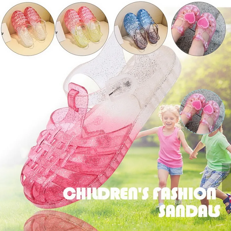 

Dropshipping Kids Sandals Clogs Children's Girls Cosplay Dress Up Party Sandals Crystal Princess Hollow Out Candy Color Shoes