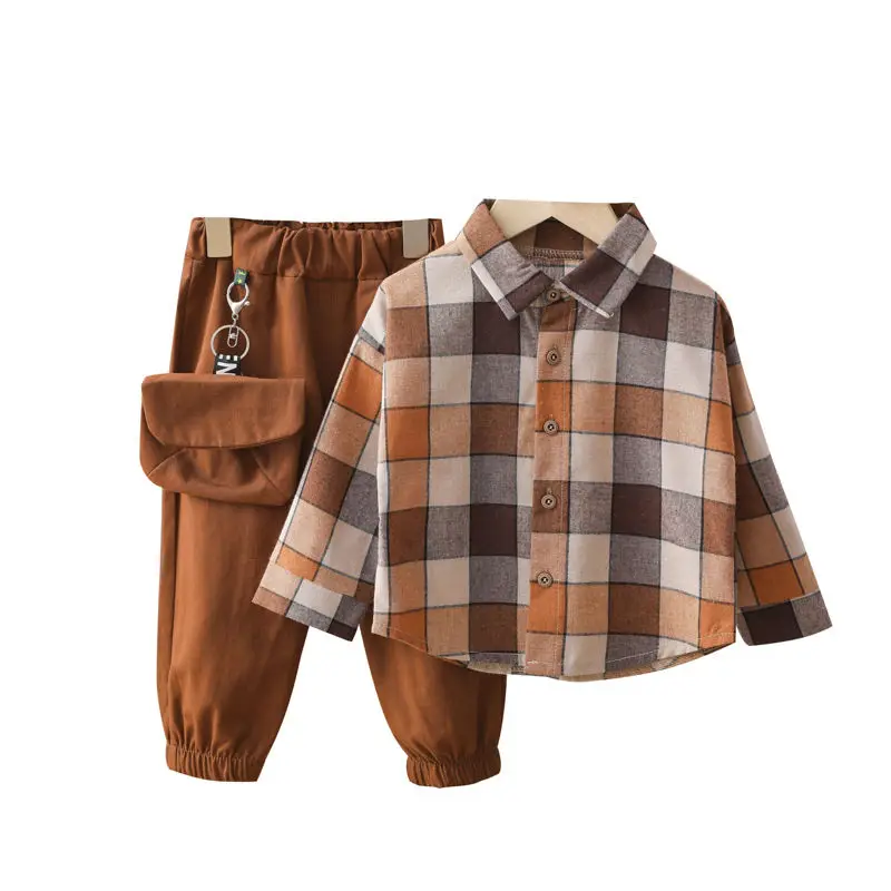 

2 Pcs Kids Tracksuit Cotton Children Clothing Sets Plaid Shirt+Pants Baby Boys Clothing Suit Kids Clothing for Boys Sets Clothes