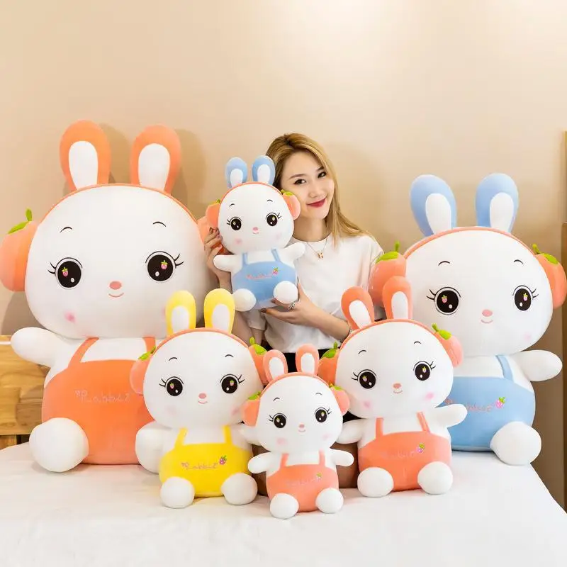 

New Strawberry Rabbit Plush Toy Doll Soft Cute Couple Strap Headset Rabbit Ragdoll Children's Plush Doll Kawaii Birthday Gift