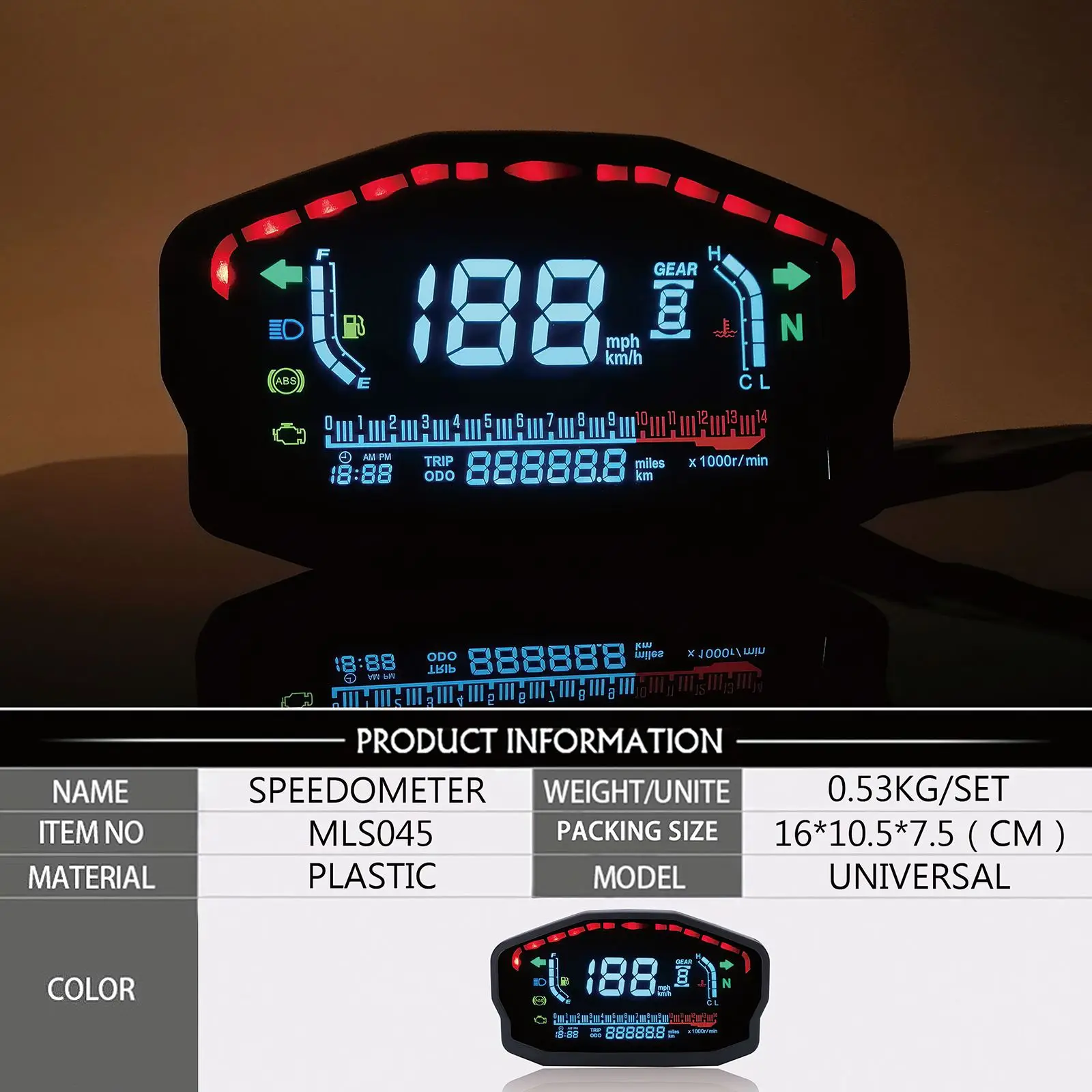 

Universal Motorcycle LCD Backlight Colored Screen Odometer Speedometer Motorcycle Tachometer 14000R Monitoring Device