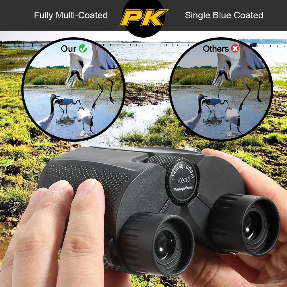 

Professional 10x25 Binoculars BAK4 Prism High Powered Zoom Binocular Portable Hunting Telescope Pocket Scope for Sports Living