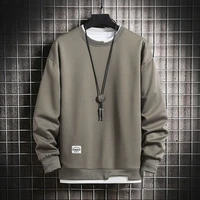 mens casual sweatshirts hoodie men fake two pieces multi color o neck fashion harajuku style male sweatshirt 2021 new