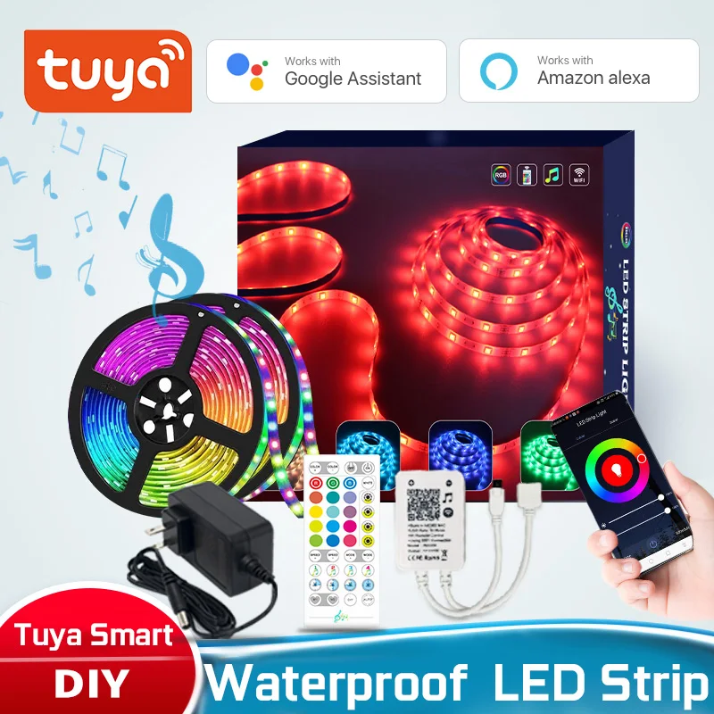 

Tuya Smart WIFI LED Music Strip Light Work with Alexa Google Assistant Voice Control RGB LED Waterproof Dimming Lights Strip