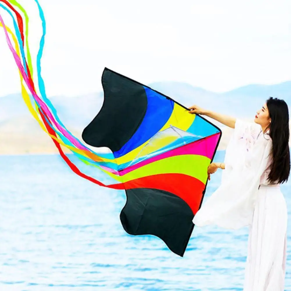

1.5m new triangle kite children breeze easy to fly kite adult long color kite line beginner tail rainbow H3D9