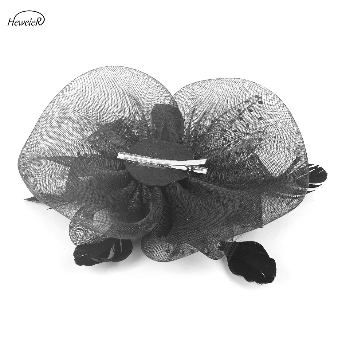 

Ladies Women Fascinator Handmade Ascot Cocktail Party Hair Clip Fancy Headdress Hairpiece Black Flower Lace Headwear Accessory