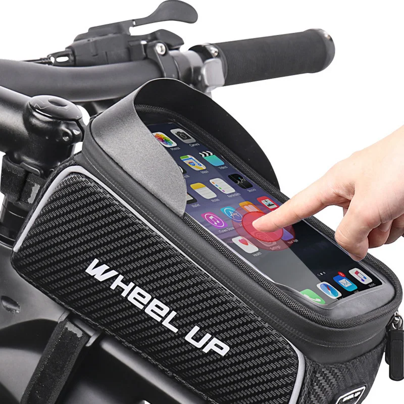

6.5 Inch / 6.8 Inch Bike Telephone Bag 2L Large Capacity Frame Handlebar Bag Front Tube Bag Waterproof Bicycle Touchscreen Bag