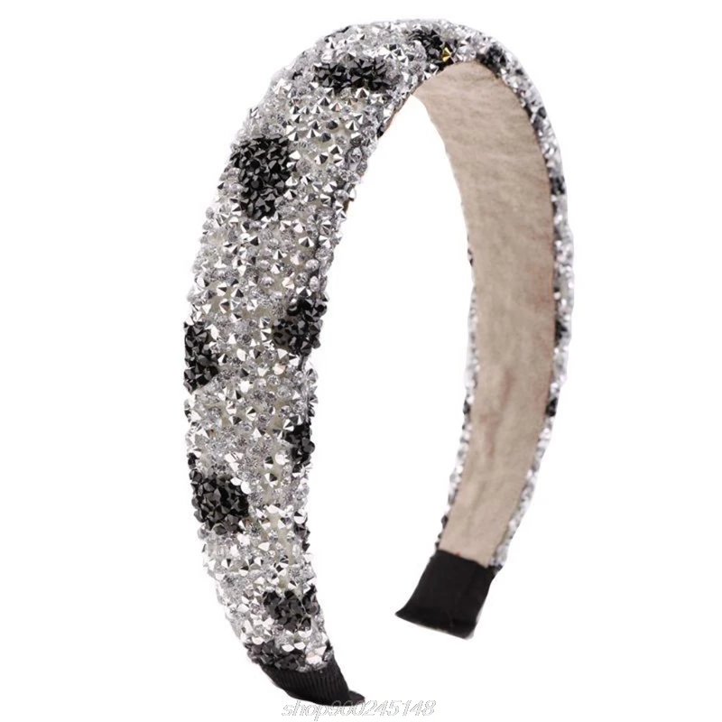 

Baroque Style Vintage Thin Sponge Padded Headband Leopard Pattern Glitter Crystal Beaded Hair Hoop Wide-Brimmed F20 21 Dropship