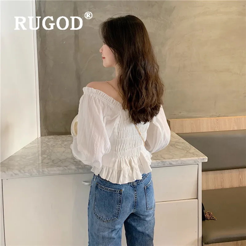 RUGOD винтажное платье с открытыми плечами женская блузка элегантный свитер