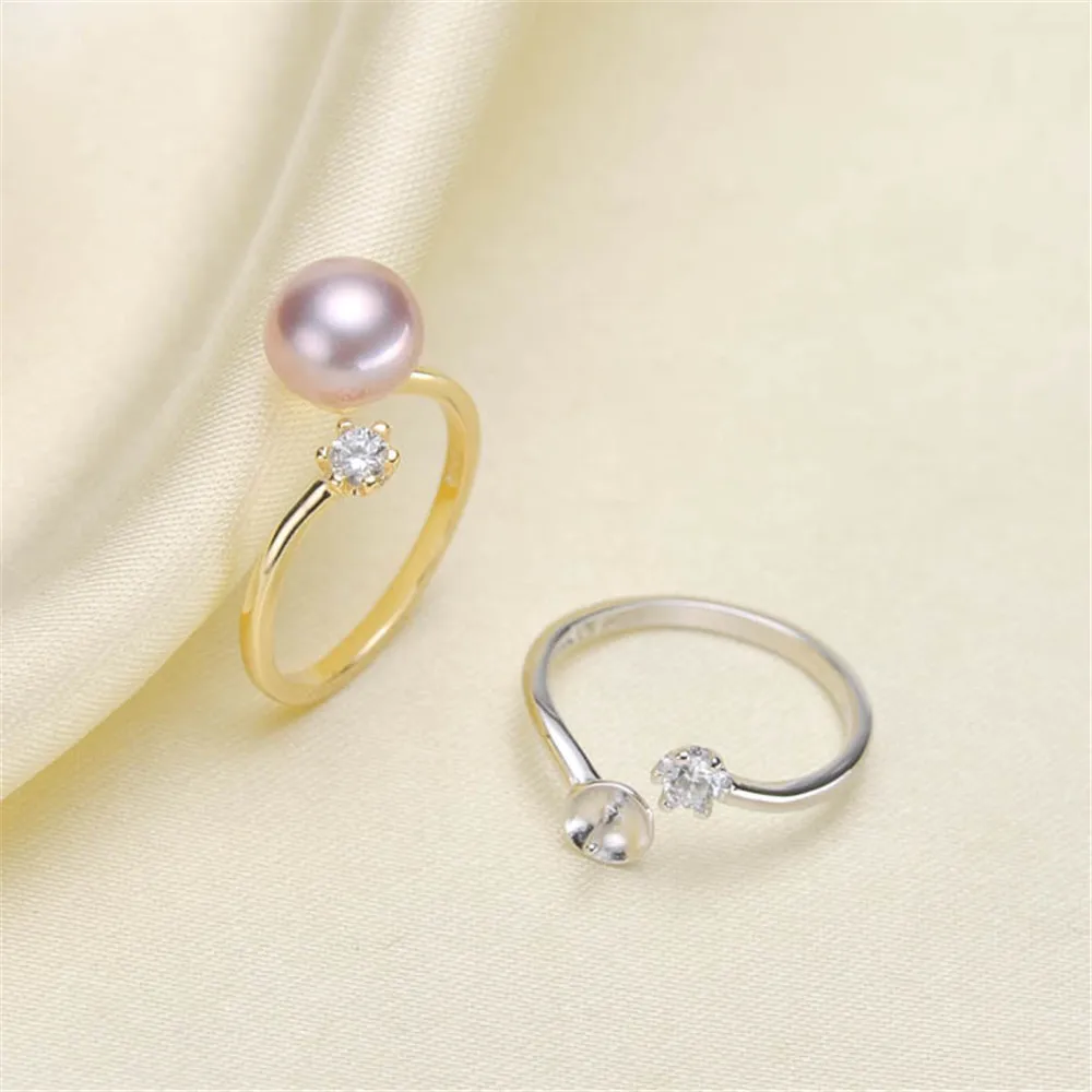 

Pearl Ring Settings, Fashionable Ring Findings, Adjustable Size 925 Silver Ring Jewelry DIY making No Pearl