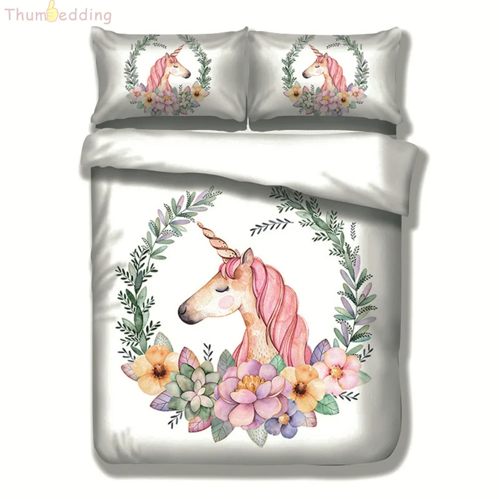 Thumbedding Fluorescent Bedding Set Unicorn Duvet Cover 3D Horse Polyester Material Bed For Bedroom with Pillowcase | Дом и сад