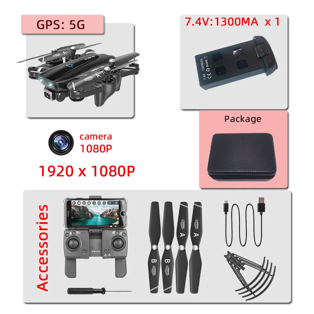 5G-1080P-1B-bag S167 5G 2,4G gps 4K Дрон профессиональные игрушки дроны, Радиоуправляемый вертолет с камерой HD игрушка Квадрокоптер juguetes квадрактор 론 - Цвет: 5G-1080P-1B-bag