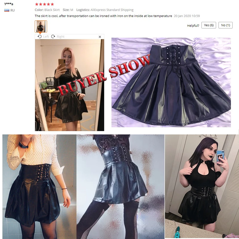 

Women's Skirts Gothic Harajuku Bandage Faux Leather Korean Fashion Black Mini Pleated Skirts 2020 Summer Party Pu Saias