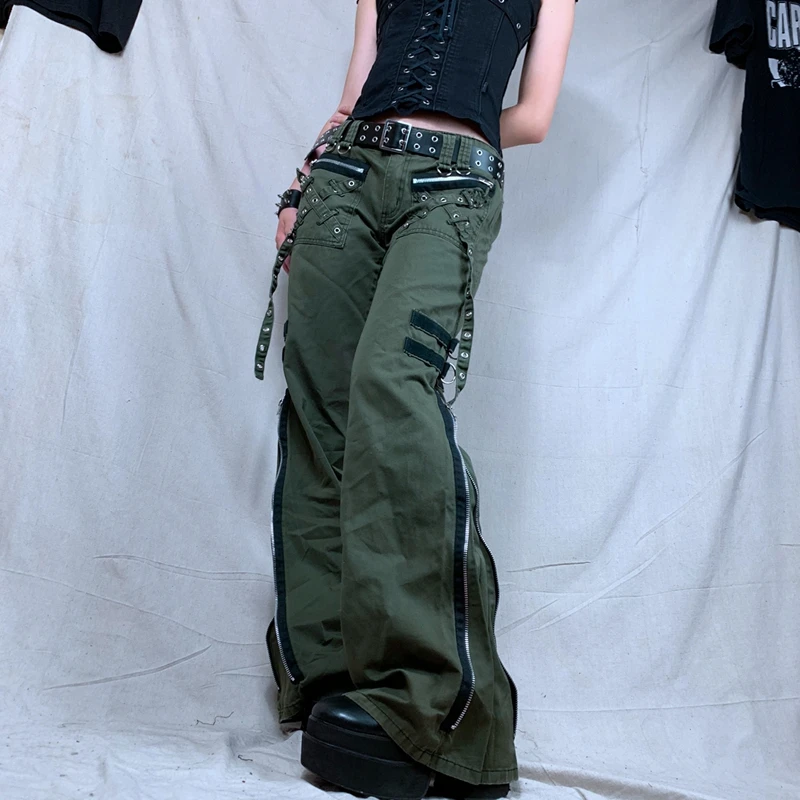 2000s Aesthetics Low Waist Solid Pants Streetwear Vintage Slim Straight Pants 90s Vintage Fashion Pocekt Casual Long Trousers