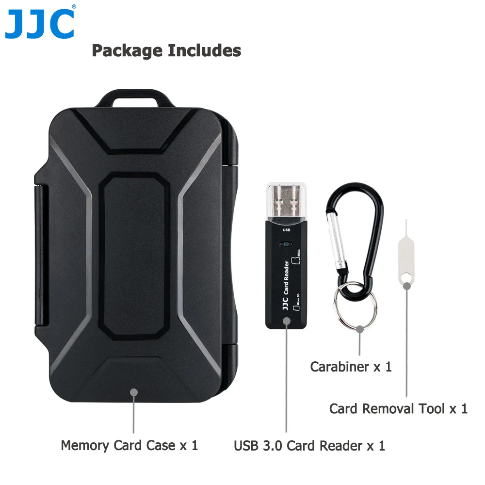 

JJC USB 3.0 Card Reader Memory Card Case Wallet Holder Storage Box for 7 SD SDXC SDHC 16 MSD Micro SD TF 2 Micro SIM 2 Nano SIM