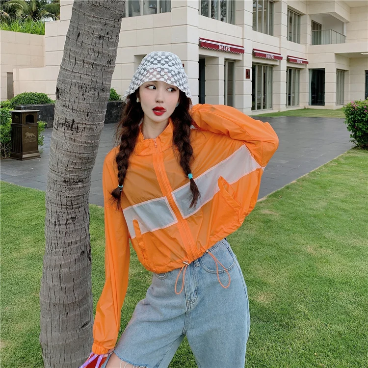 

Spring new stitching contrast color loose thin long-sleeved sunscreen jacket women