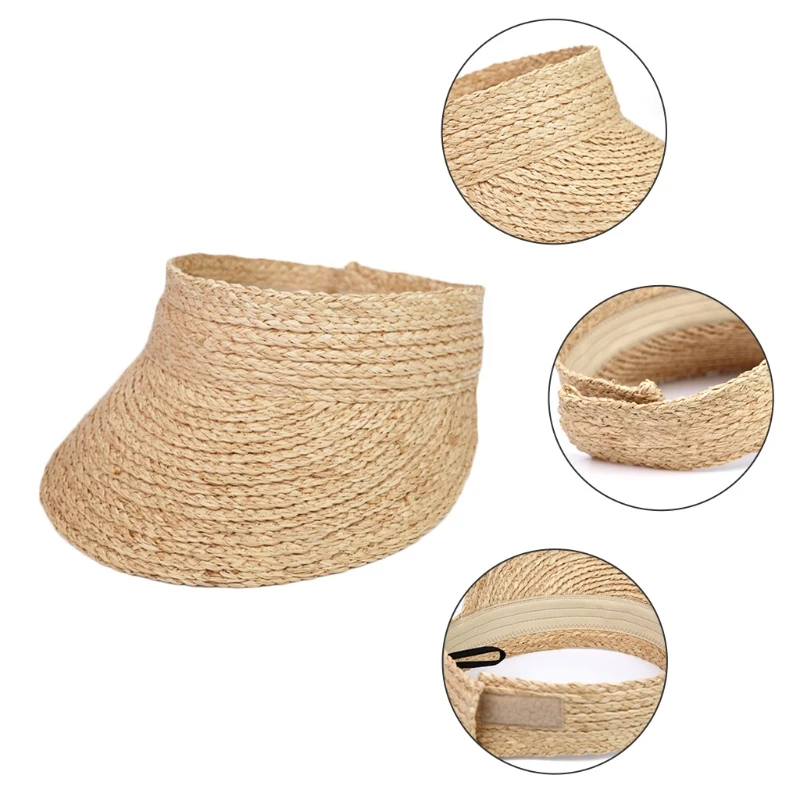 

Womens Summer Woven Straw Open Top Sun Hat Foldable Roll-up Wide Brim Sunscreen Outdoor Sports Beach Visors Baseball Cap