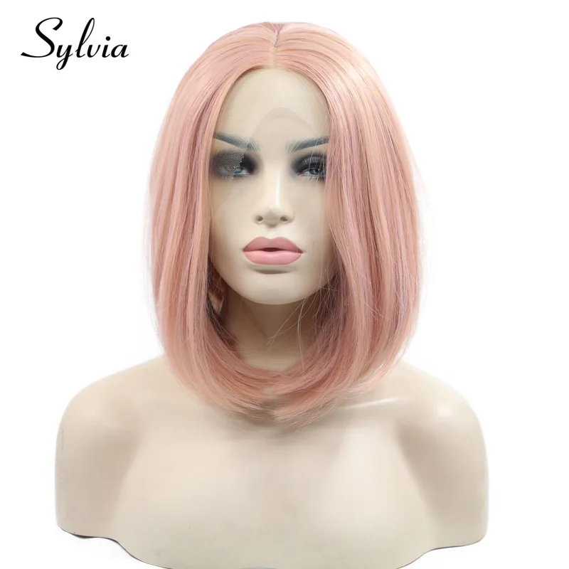 Sylvia Candy розовые короткие прямые синтетические парики на шнурках спереди из