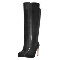 richealnana winter women fashion platform stiletto high heel boots black faux suede zipper stretch over the knee high shoes