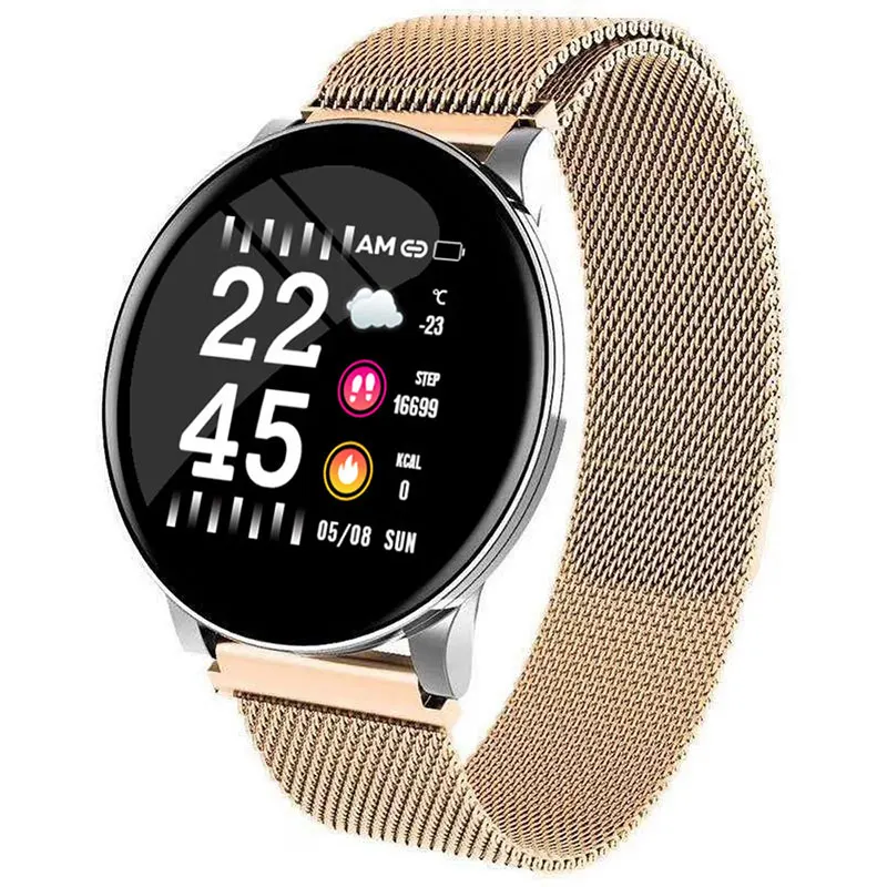 Gold Steel COXANG Wearfit Смарт-часы W8 для мужчин кровяное давление фитнес-трекер для измерения сердечного ритма шагомер мужские спортивные Смарт-часы для Android IOS - Цвет: Gold Steel