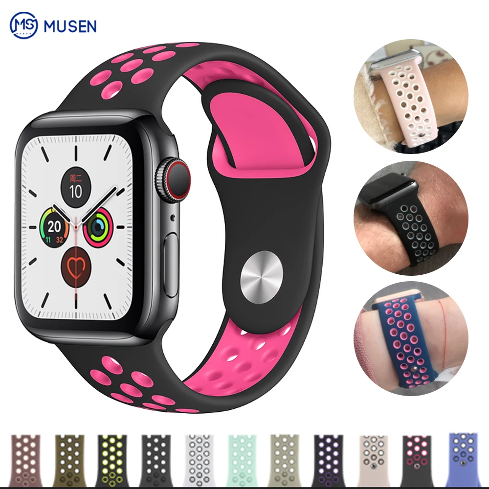 Эластичный дышащий силиконовый спортивный ремешок для apple watch 42 мм, 38 мм, Версия 44 мм 40 мм браслет на запястье, apple серии 5/4/3/2/1 Универсальный
