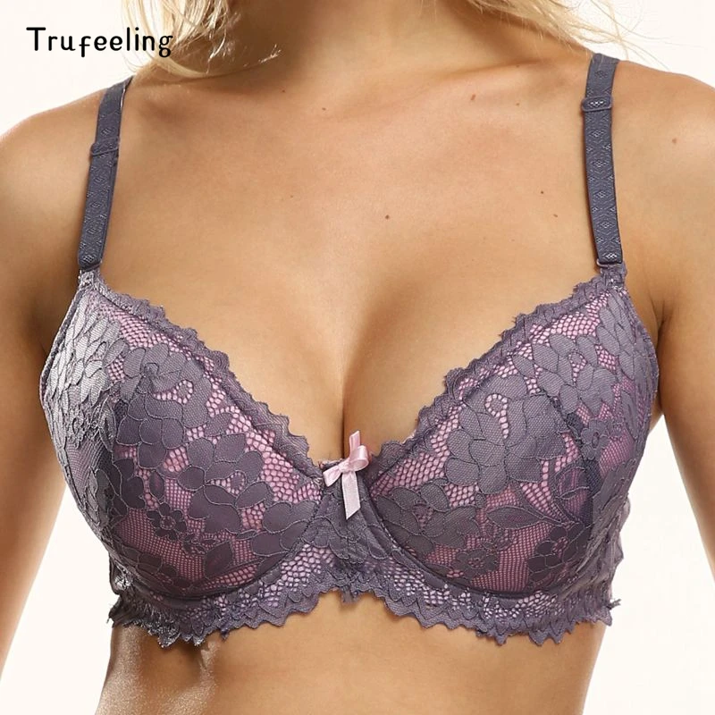 

Trufeeling Lace Push Up Bra for Womens Sexy Lingerie Floral Embroidery Underwired Bralette Plus Size Brassiere Top A B C D Cup