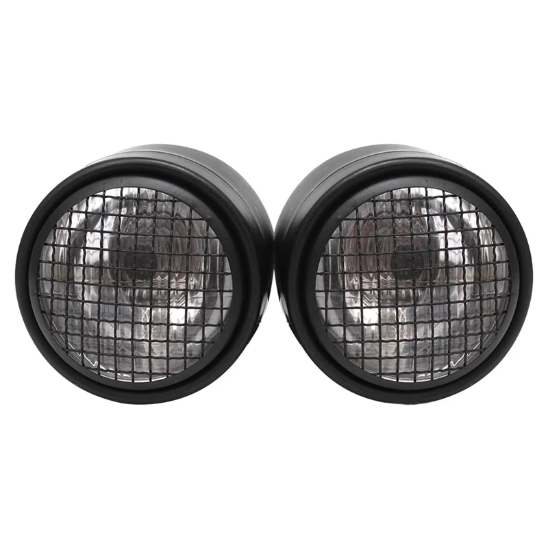 

Motorcycle Dominator Mesh Grill Dual Headlight Double Twins Black Metal Headlamp for Cafe Racer Chopper Bobber