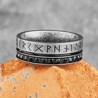 vintage viking symbol rhinestone stainless steel mens rings punk for male boyfriend biker jewelry creativity gift wholesale