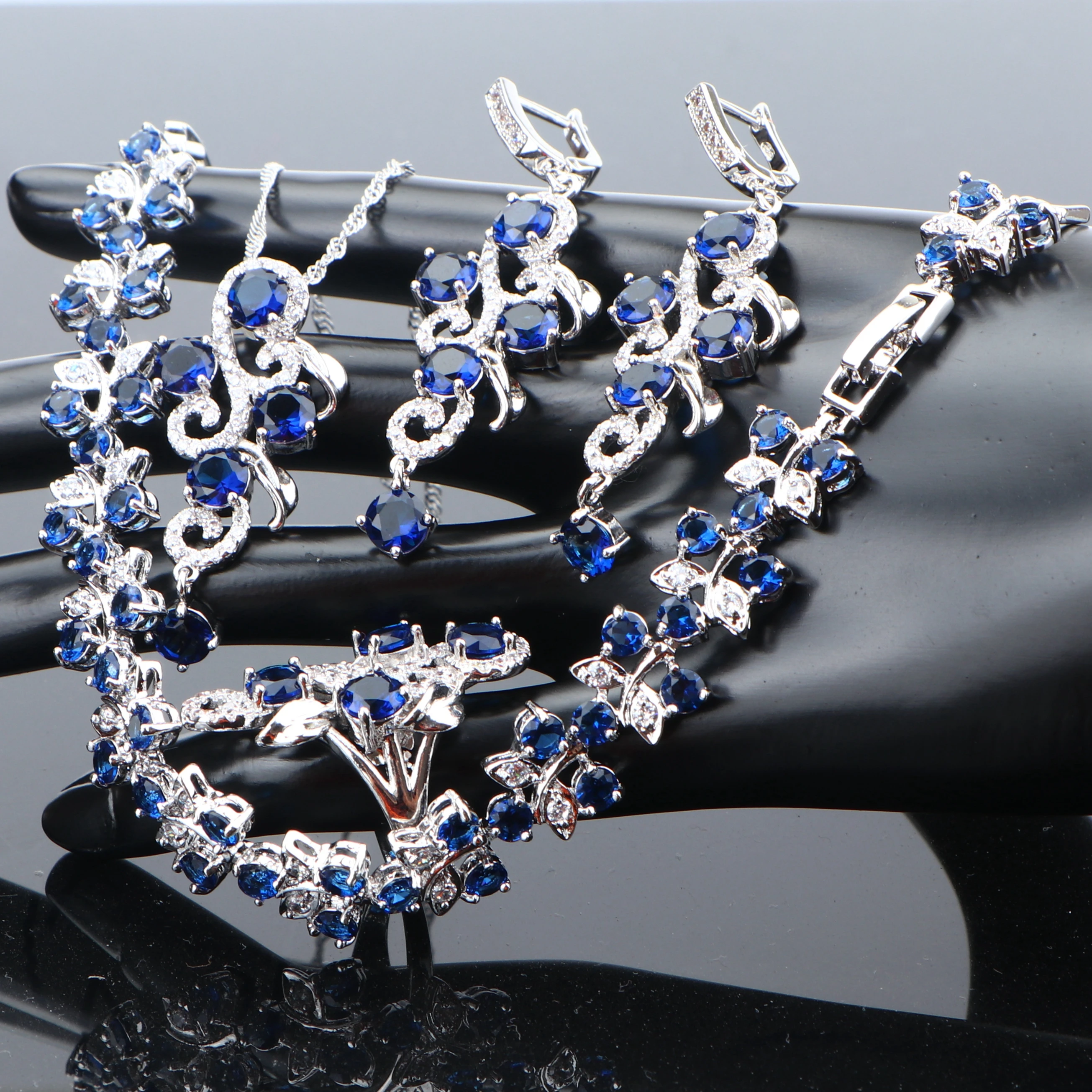 Женский свадебный комплект ювелирных изделий из стерлингового серебра 925 пробы