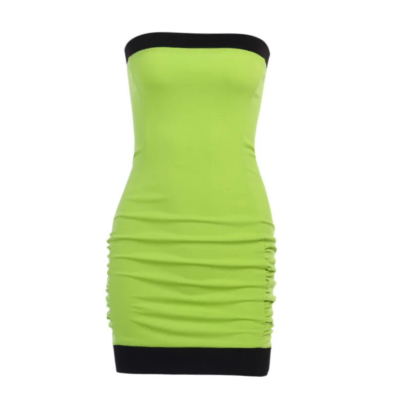 

2021 Green Pleated Sexy Dress Women Bracket Bodycon Mini Elegant Summer Dress Night Club Party Dresses Vestidos
