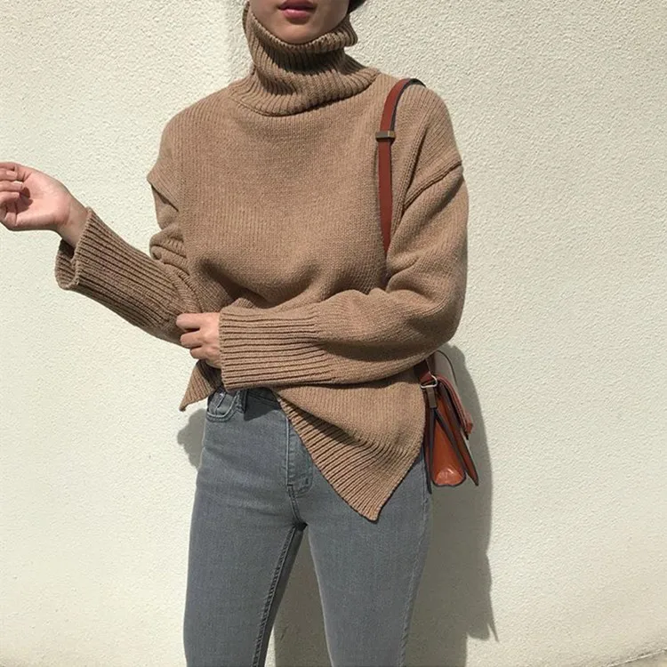 REALEFT Новое поступление женские свитера Осень Зима 2019 пуловер вязаная водолазка