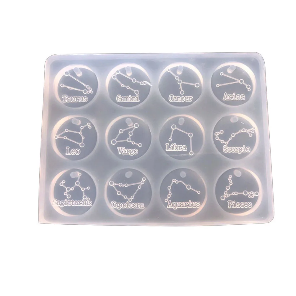 1pcs UV Epoxy Resin Molds 12 Constellations Discs Pendant Epoxy Resin Silicone Mold For DIY Jewelry Making Tools