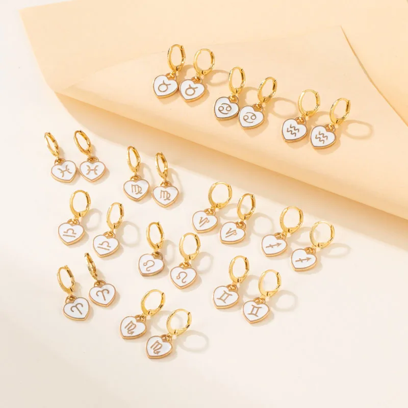 

1pair constellation dangle earring wholesale zodia stars for women cute rhinestone zircon earring jewelry