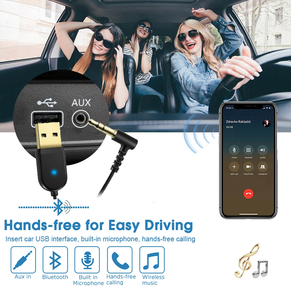 JINSERTA беспроводной USB кабель программный ключ автомобильный 3,5 мм разъем Aux Bluetooth аудио приемник адаптер динамик музыкальный передатчик