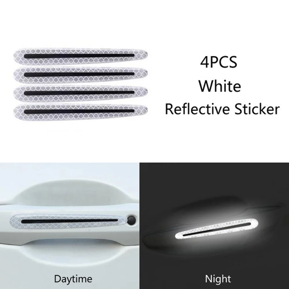 

Universal 4pcs Car Exterior Door Handle Sticker Reflective Safety Warning Strip Tape Auto Accessories
