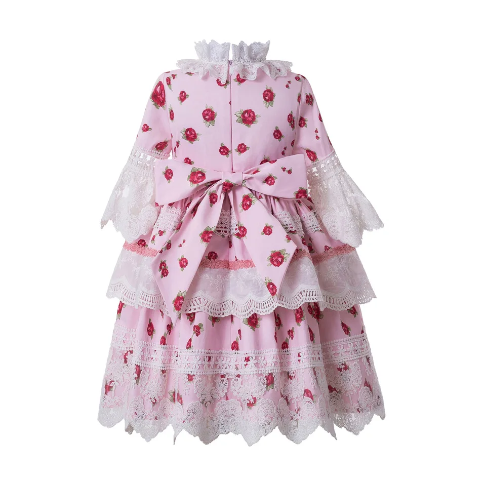 Pettigirl Girls Dresses For Party Flower Pink Printed Lace Evening Long Kids Dress | Детская одежда и обувь