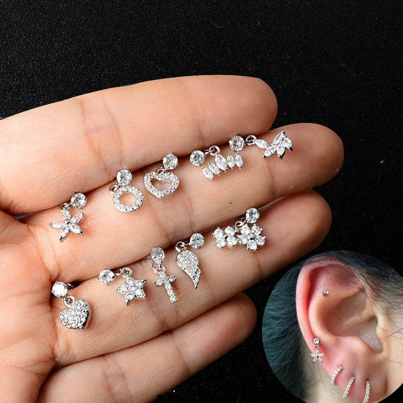 1 шт. серьги гвоздики из нержавеющей стали с фианитами|Украшения для тела| |